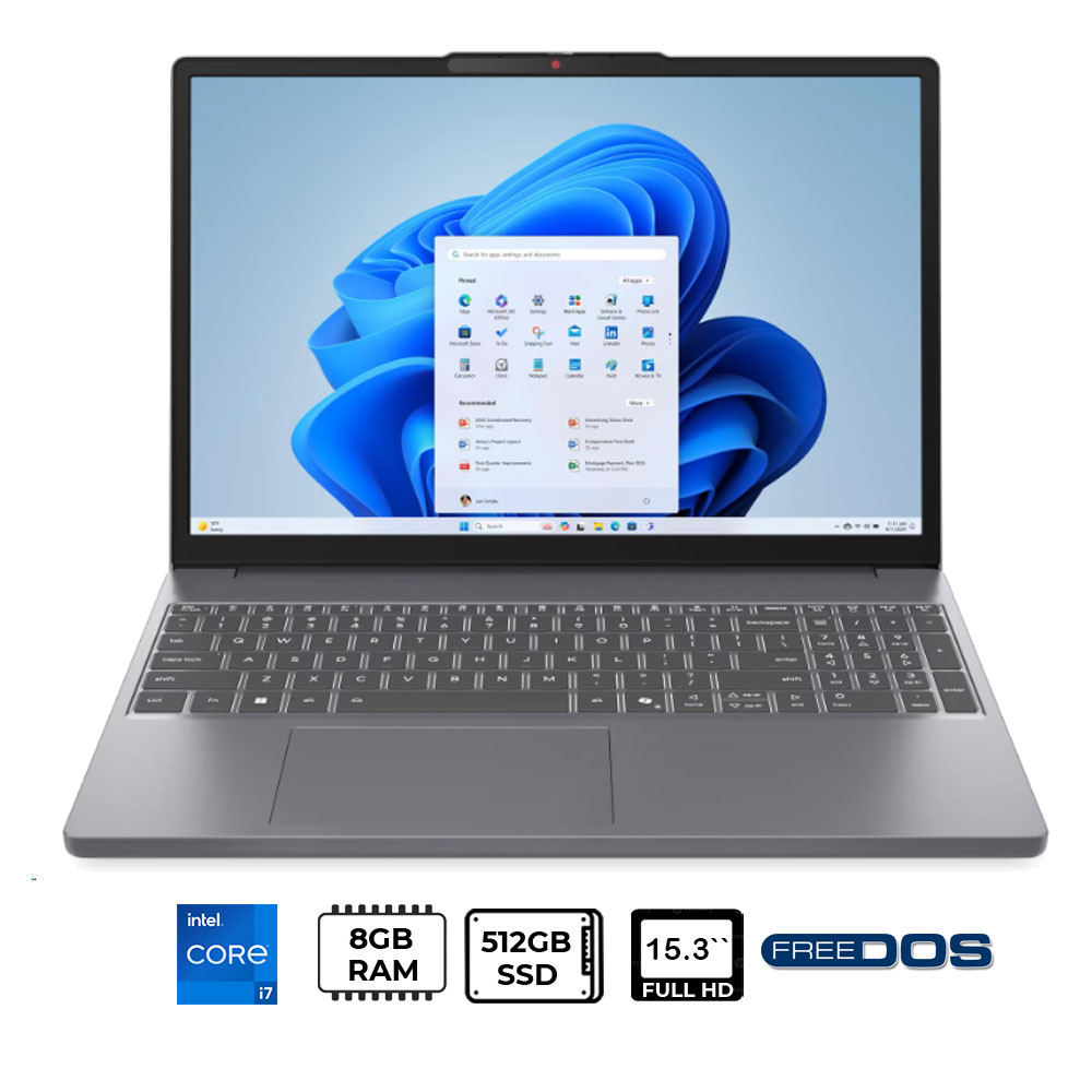 Lenovo ideapad Slim3 15IRH10 / Ci7-13620H / *8GB-DDR5-Upgradable* / 512GB-SSD / SHARED / 15.3 WUXGA IPS / DOS / Luna Grey / EN-AR | IN